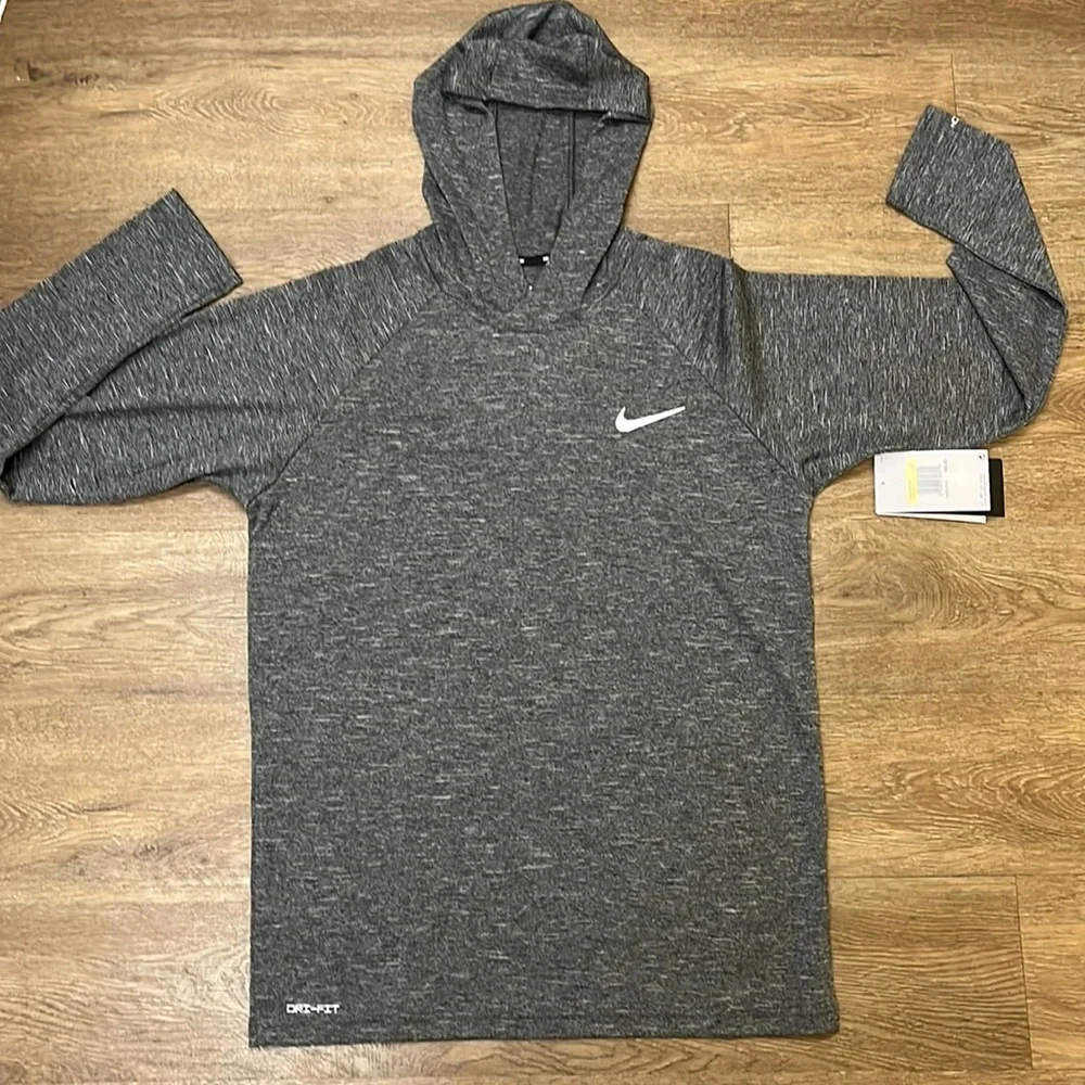 Nike Swim Dri Fit Long Sleeve Hooded Shirt Unisex Gray/Blck Iron Sz S - Picture 1 of 3
